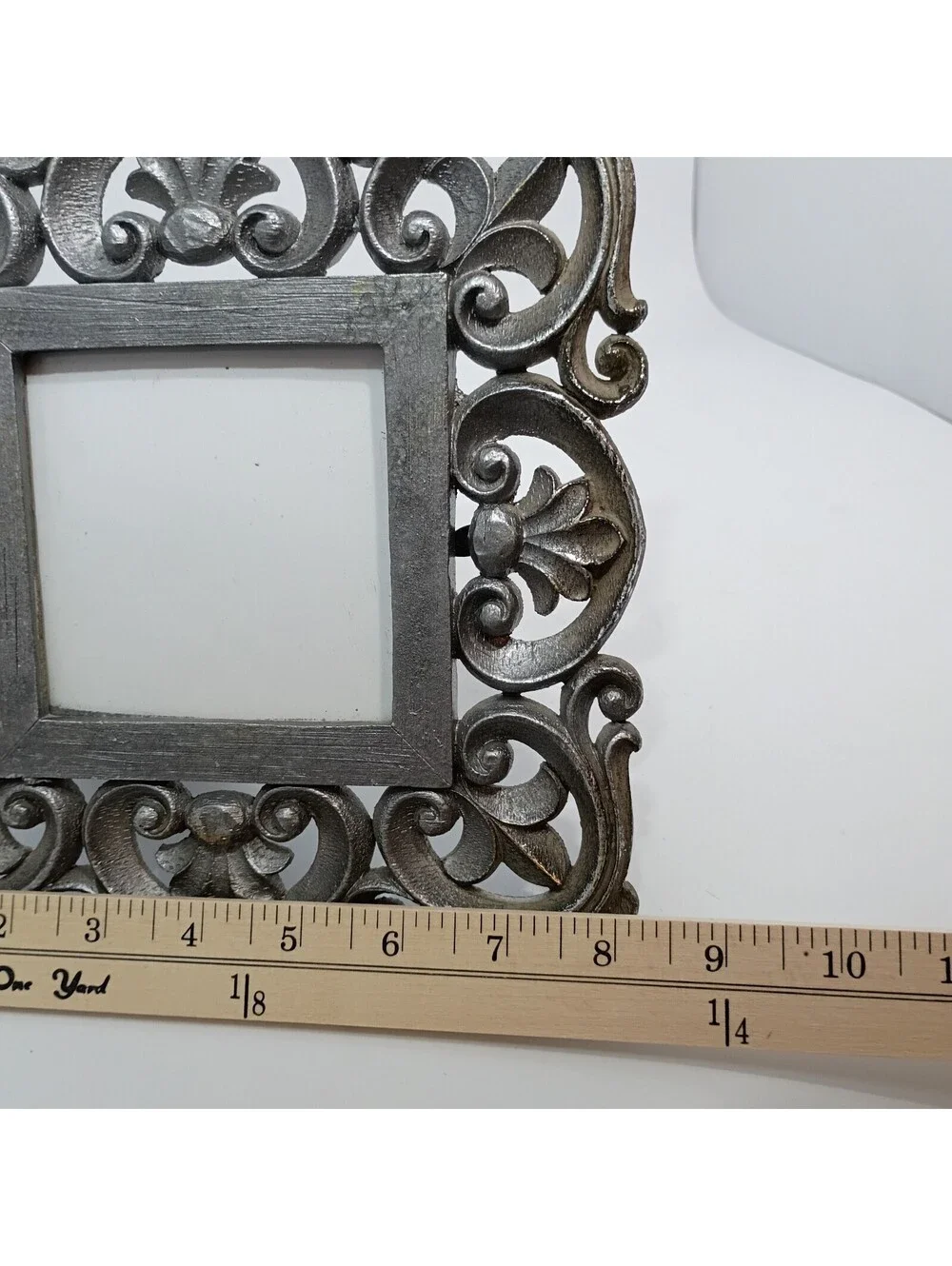 Ornate Silver Picture Frame Open Scroll Baroque Rococo Style Composite
